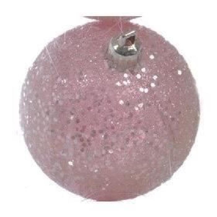 J-LINE Lot de 6 boules de noël a paillettes diametre 6 cm rose