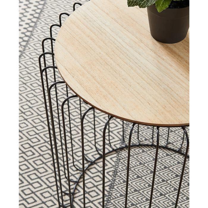 DILMA Lot de 2 tables gigognes style industriel placage bois + pieds métal laqué noir - L 35 x l 35 cm et L 43 x l 43 cm