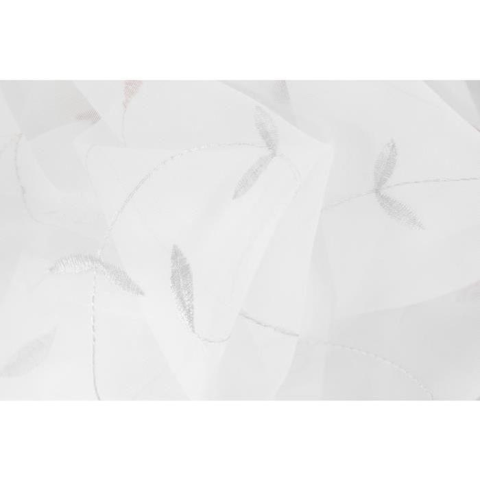 Vitrage Farandole - Passe-tringle - Brodé fleurs - 1 x 60 x 140 cm - Blanc