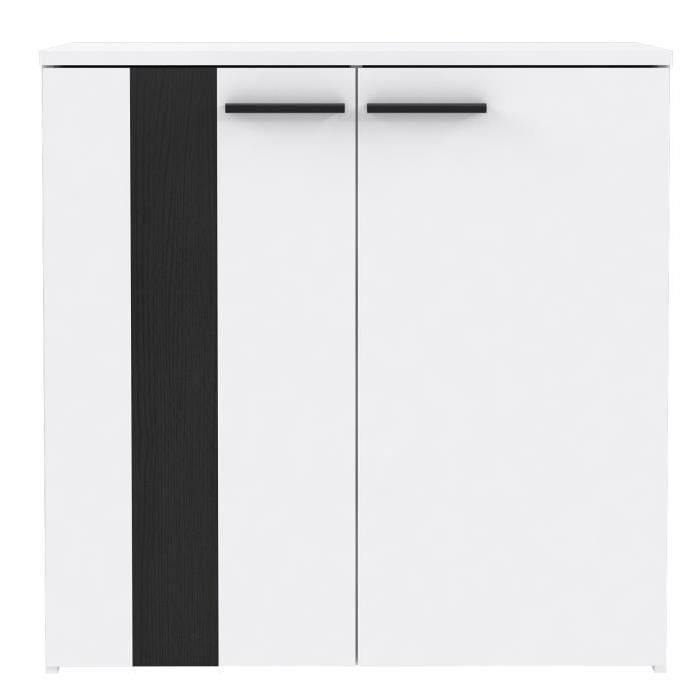 BOUNTY Buffet contemporain blanc mat et décor chene noir - L 80 cm