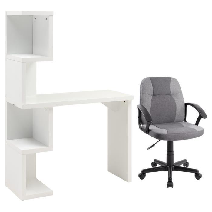 Ensemble Bureau asymétrique CAMPUS blanc + fauteuil de bureau inclinable BASIC gris en métal revetu de polyester