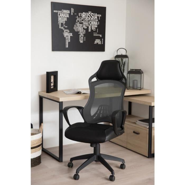 OVE Fauteuil de bureau sur roulettes - Simili et mesh noir - Style classique - L 71 x P 63 cm