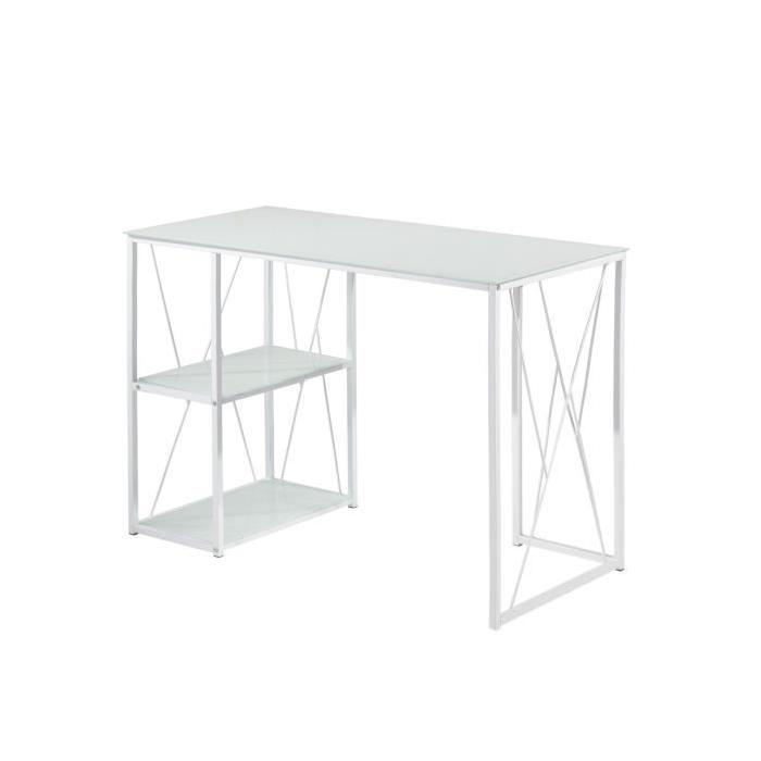 TRIGO Bureau en métal plateau et étagere en verre trempé blanc - L 110 cm
