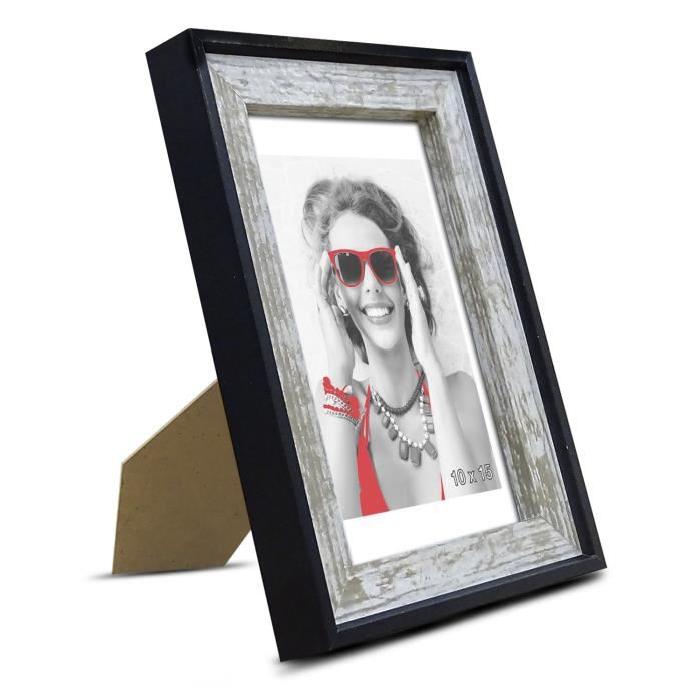 WOOD Cadre photo 10x15 cm gris et noir