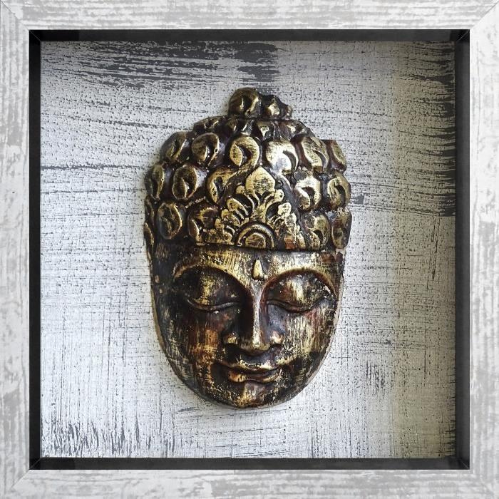 BOUDDHA Tableau déco Cadre coffre 20x20 cm beige