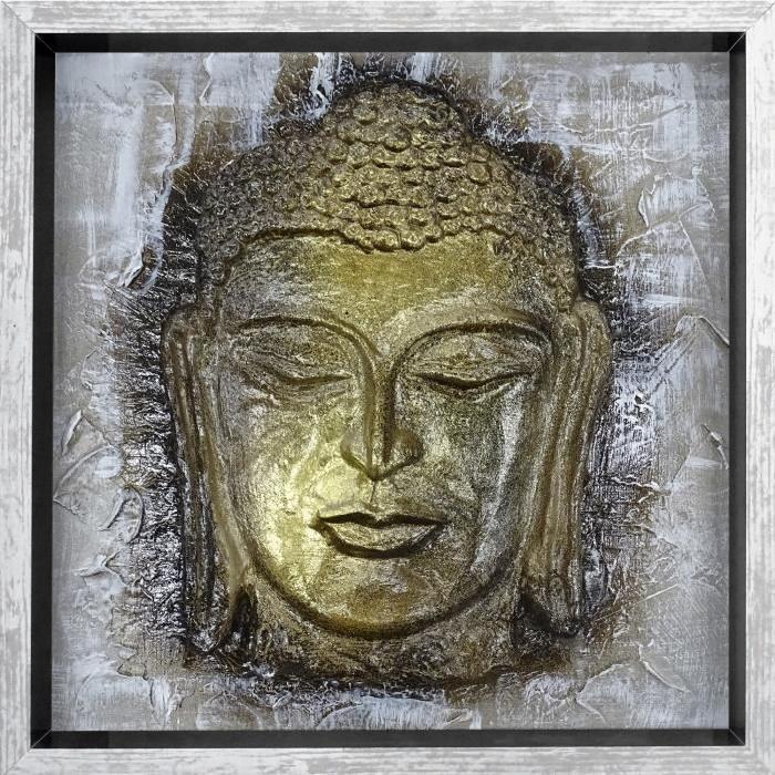 BOUDDHA Tableau déco Cadre coffre 33x33 cm beige