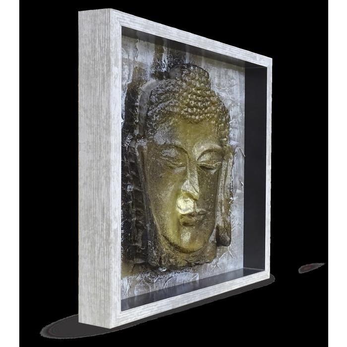 BOUDDHA Tableau déco Cadre coffre 33x33 cm beige