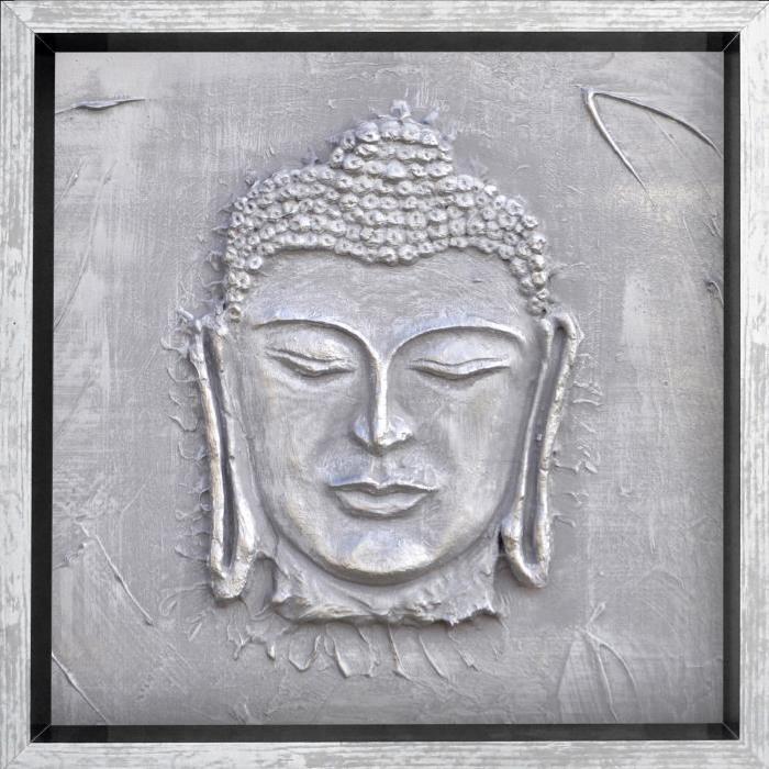 BOUDDHA Tableau déco Cadre coffre 33x33 cm blanc