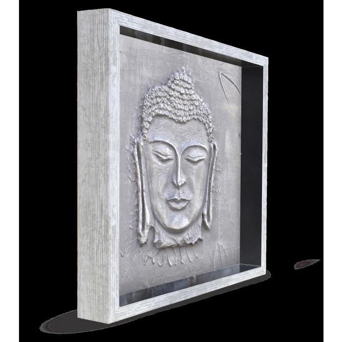 BOUDDHA Tableau déco Cadre coffre 33x33 cm blanc