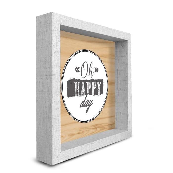 HAPPY DAY Tableau déco encadré 21x21 cm marron