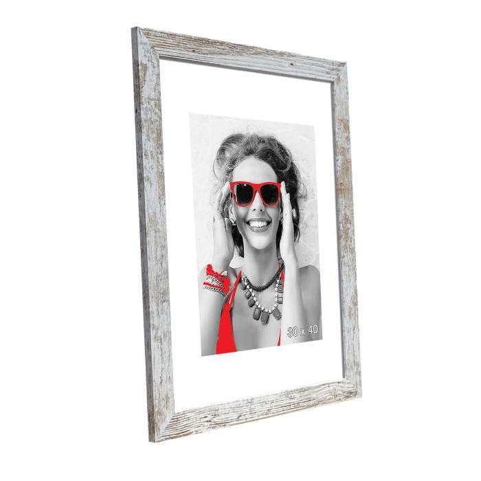 Cadre photo Paris - 30x40 - Gris / Blanc - Moulure 28x12mm