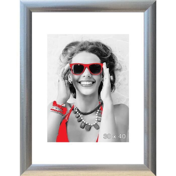 Cadre photo Athenes - 30x40 - Argent strié - Moulure 30x12mm