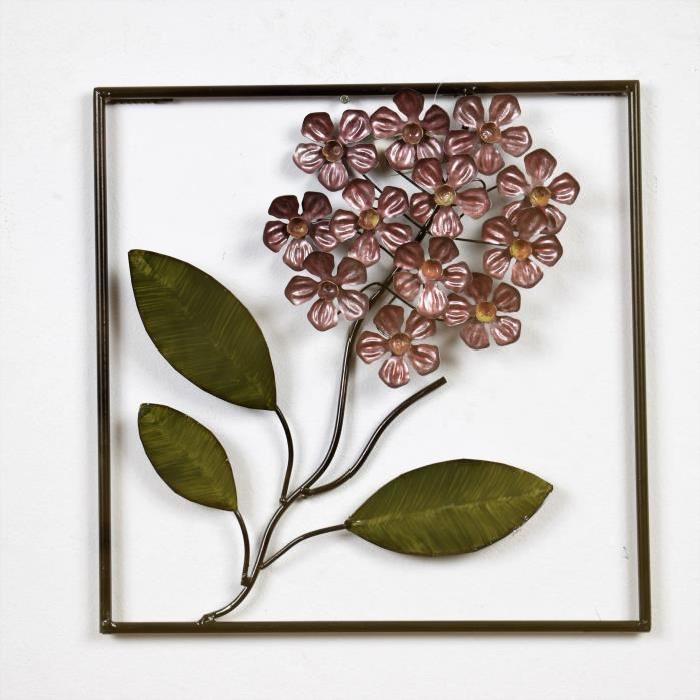 Tableau décoration murale métal Hortensia Violet - Métal - L 35,5 x H 35,5 cm