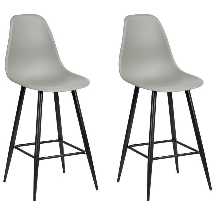 CHARLTON BAR HIGH PP Lot de 2 chaises de bar en métal gris - Style contemporain - L 45 x P 50 cm
