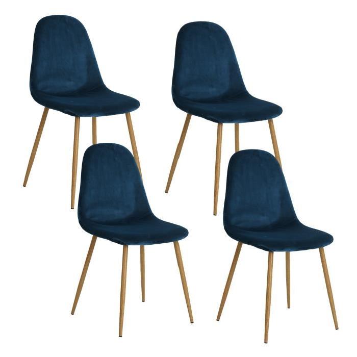 CHARLTON VELVET Lot de 4 chaises de salle a manger - Métal imprimé bois revetu de velours bleu - Contemporain - L 43 x P 55 cm