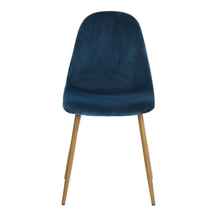 CHARLTON VELVET Lot de 4 chaises de salle a manger - Métal imprimé bois revetu de velours bleu - Contemporain - L 43 x P 55 cm