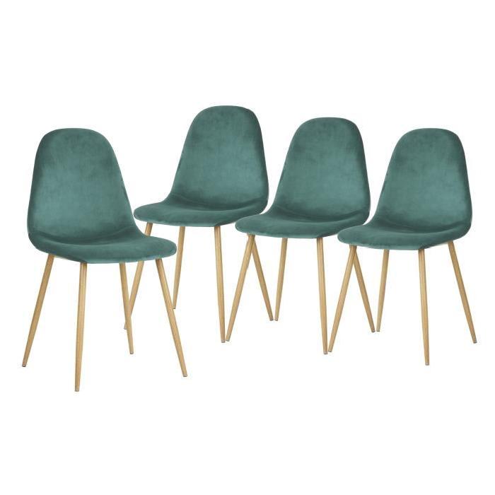 CHARLTON VELVET Lot de 4 chaises de salle a manger - Métal imprimé bois revetu de velours turquoise - Contemporain - L43 x P55