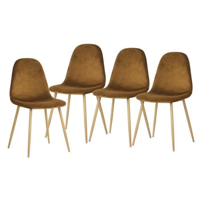 CHARLTON VELVET Lot de 4 chaises de salle a manger - Métal imprimé bois revetu de velours marron - Contemporain - L 43 x P 55
