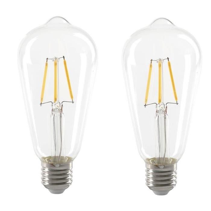 EXPERT LINE Lot de 2 Ampoules LED filament E27 ST64 SMD céramique 4 W équivalent a 36 W blanc chaud