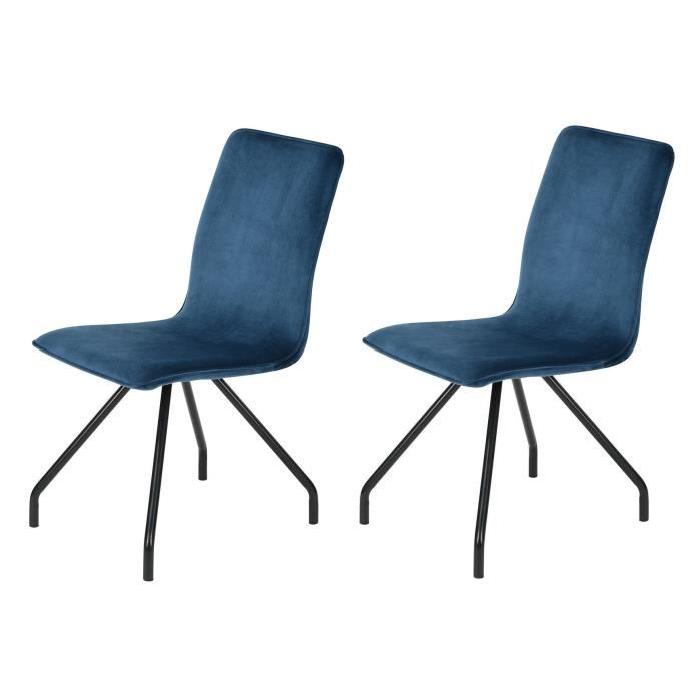 LINNEA VELVET Lot de 2 chaises de salle a manger - Métal revetu de velours bleu - Style contemporain - L 46 x P 58 cm