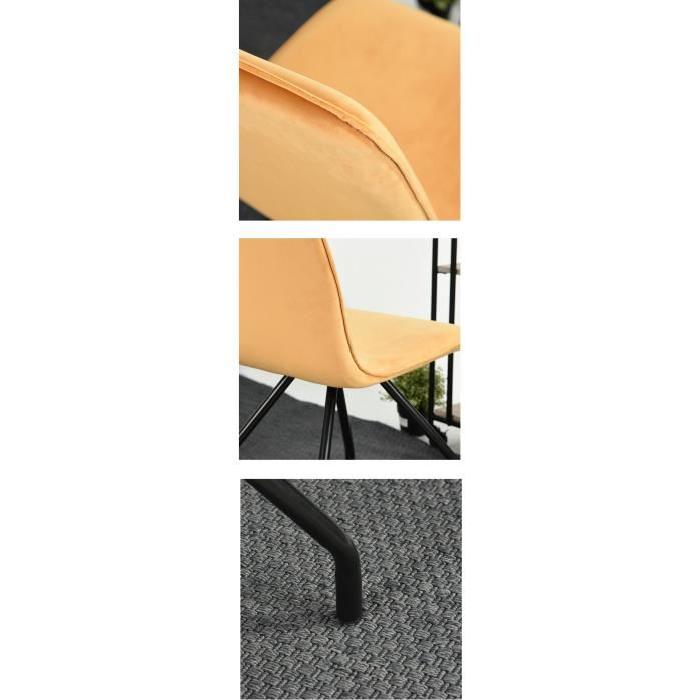 LINNEA VELVET Lot de 2 chaises de salle a manger - Métal revetu de velours jaune - Style contemporain - L 46 x P 58 cm