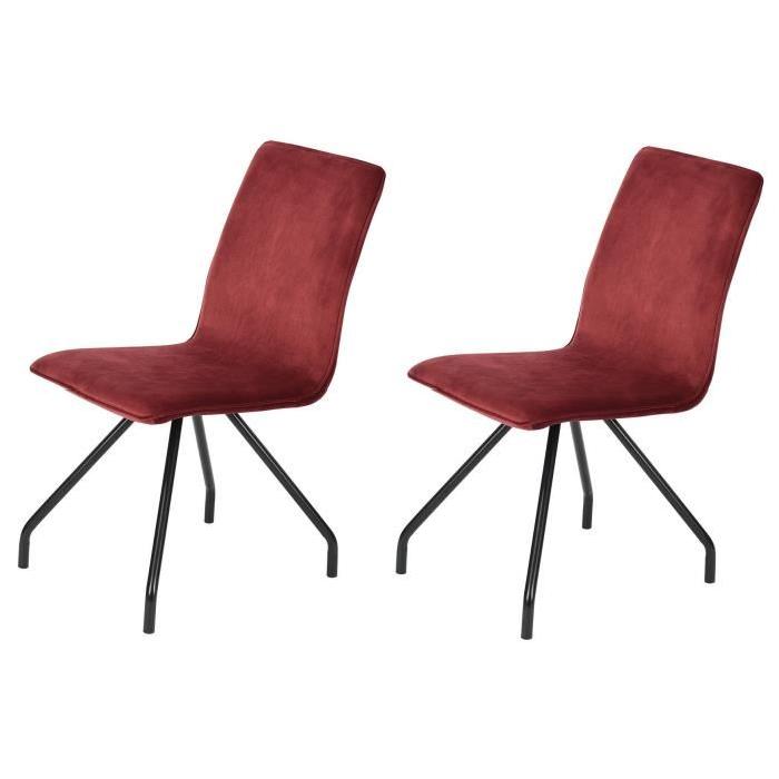 LINNEA VELVET Lot de 2 chaises de salle a manger - Métal revetu de velours rouge - Style contemporain - L 46 x P 58 cm