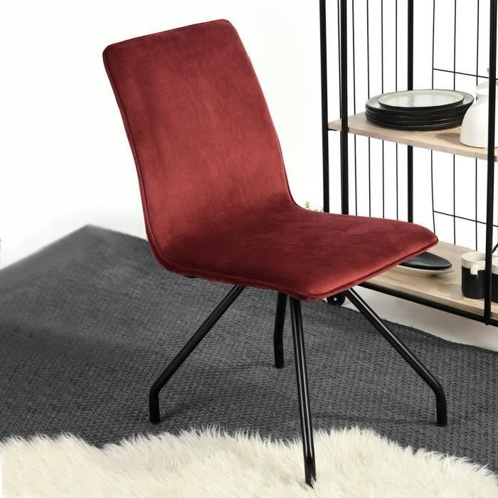LINNEA VELVET Lot de 2 chaises de salle a manger - Métal revetu de velours rouge - Style contemporain - L 46 x P 58 cm