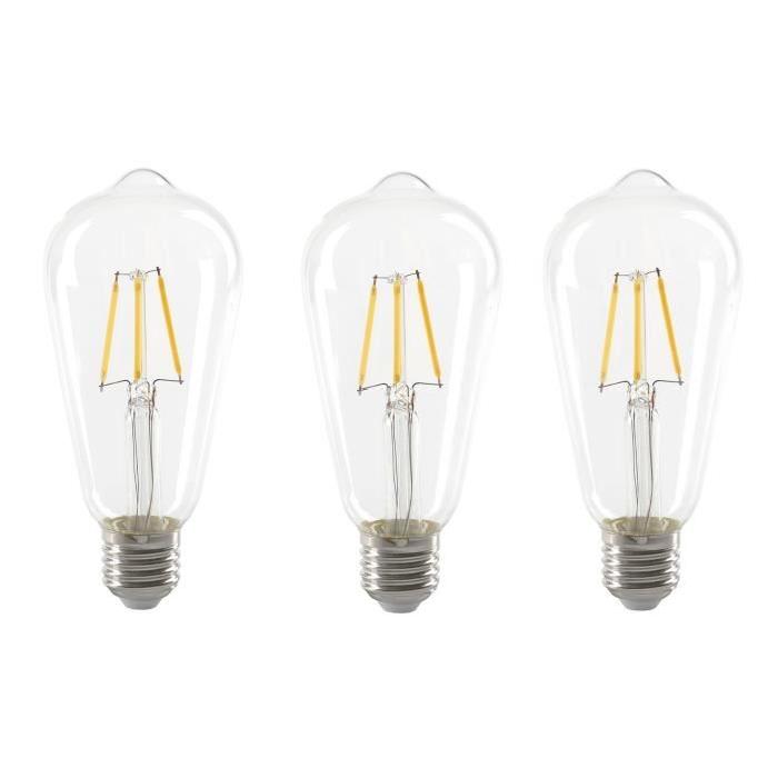 EXPERT LINE Lot de 3 Ampoules LED filament E27 ST64 SMD céramique 4 W équivalent a 36 W blanc chaud