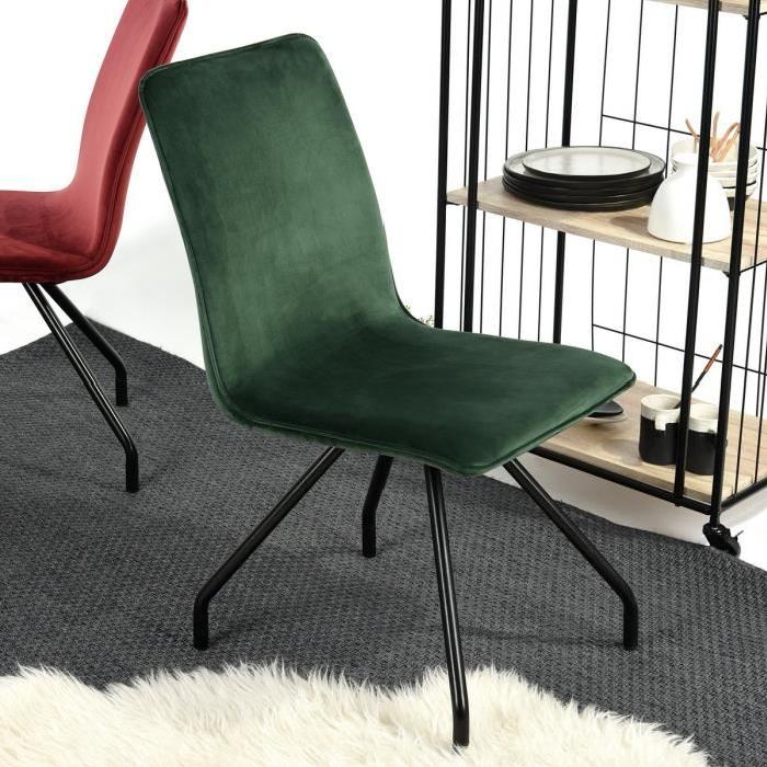 LINNEA VELVET Lot de 2 chaises de salle a manger - Métal revetu de velours vert - Style contemporain - L 46 x P 58 cm