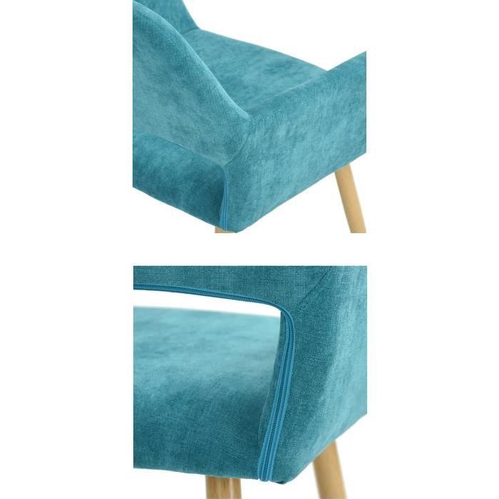 CROMWELL Chaise de salle a manger en métal imprimé bois - Revetement tissu vert clair - Style scandinave - L 56 x P 56 cm