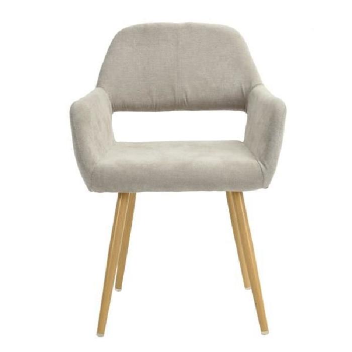 CROMWELL Chaise de salle a manger en métal imprimé bois - Revetement tissu beige - Style scandinave - L 56 x P 56 cm