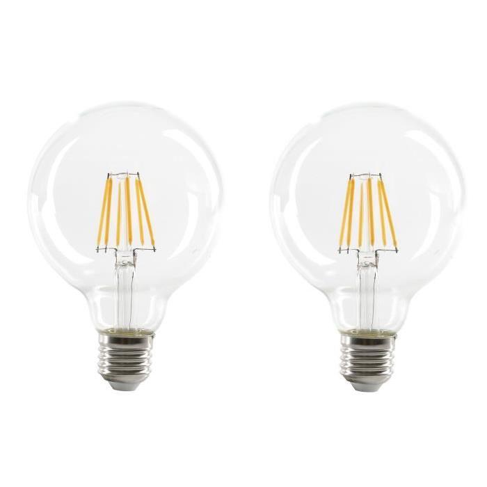 EXPERT LINE Lot de 2 Ampoules LED filament E27 G95 SMD 6 W SMD céramique 6 W équivalent a 48 W blanc chaud