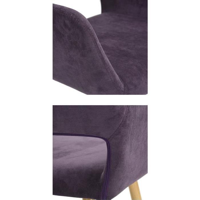 CROMWELL Chaise de salle a manger en métal imprimé bois - Revetement tissu violette - Style scandinave - L 56 x P 56 cm