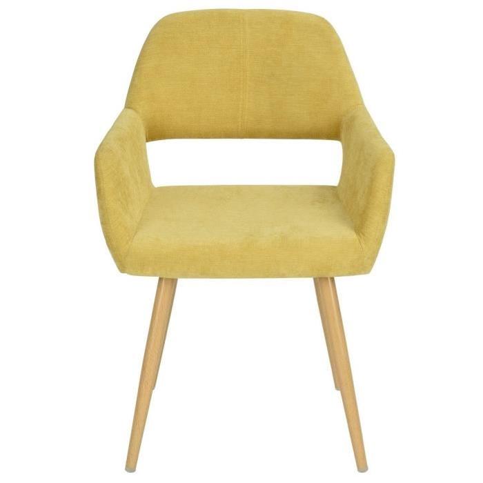 CROMWELL Chaise de salle a manger en métal imprimé bois - Revetement tissu jaune - Style scandinave - L 56 x P 56 cm