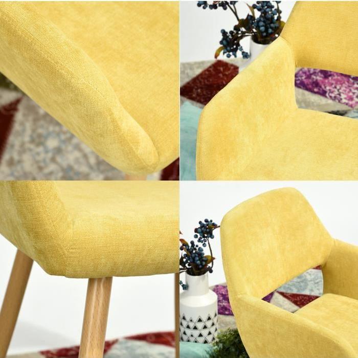 CROMWELL Chaise de salle a manger en métal imprimé bois - Revetement tissu jaune - Style scandinave - L 56 x P 56 cm