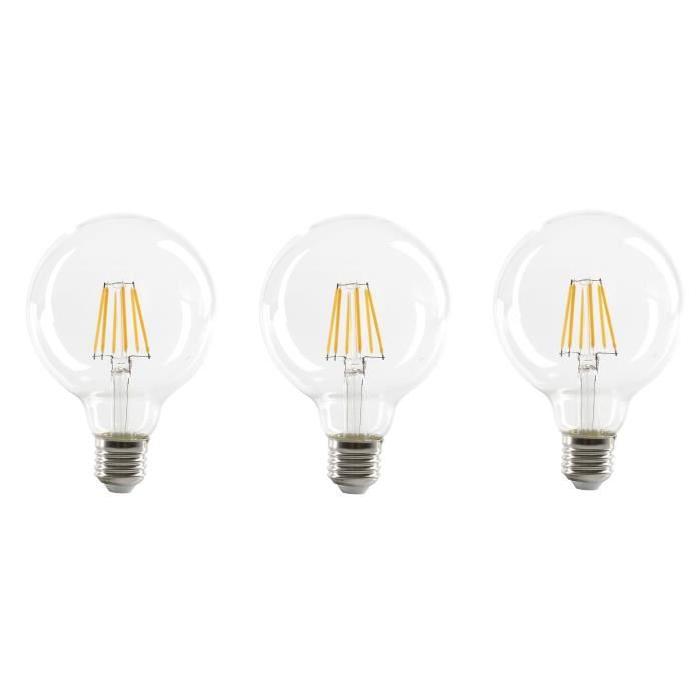 EXPERT LINE Lot de 3 Ampoules LED filament E27 G95 SMD 6 W SMD céramique 6 W équivalence 48 W blanc chaud