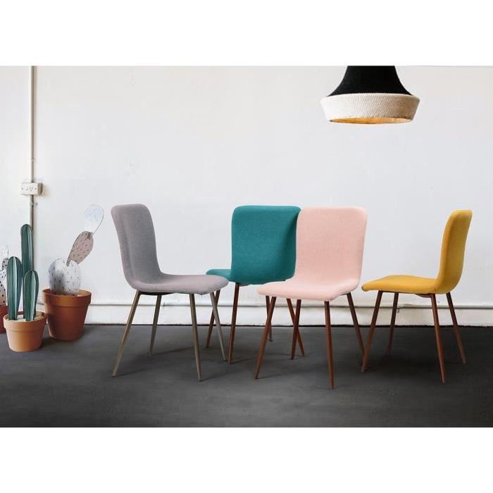 SCARGILL Lot de 4 chaises de salle a manger - Métal imprimé bois - Revetement tissu rose - Style contemporain - L 44 x P 54 cm
