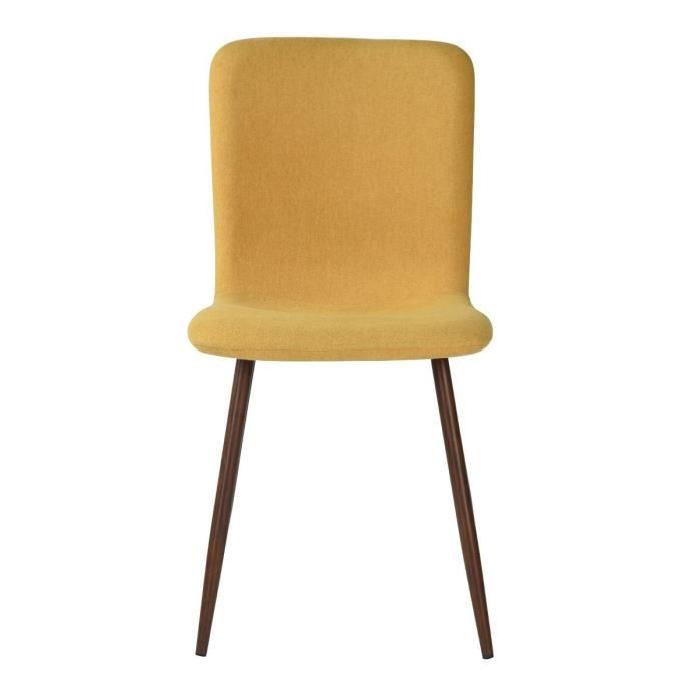 SCARGILL Lot de 4 chaises de salle a manger - Métal imprimé bois - Revetement tissu jaune - Style contemporain - L 44 x P 54 cm