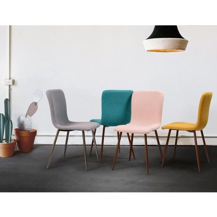 SCARGILL Lot de 4 chaises de salle a manger - Métal imprimé bois - Revetement tissu jaune - Style contemporain - L 44 x P 54 cm