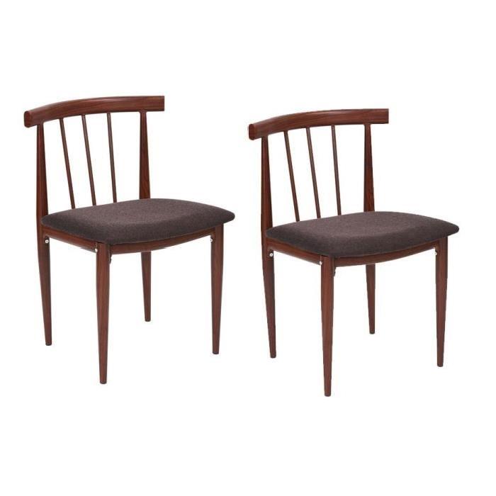 HULDA Lot de 2 chaises de salle a manger en métal imprimé bois - Revetement tissu marron - Style contemporain - L 50 x P 42 cm