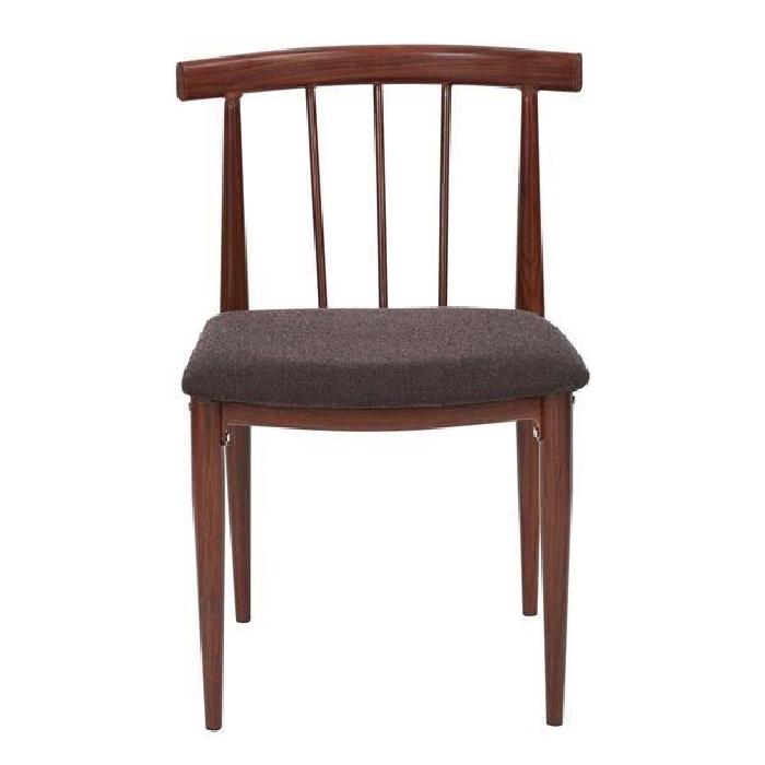 HULDA Lot de 2 chaises de salle a manger en métal imprimé bois - Revetement tissu marron - Style contemporain - L 50 x P 42 cm