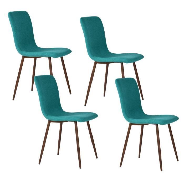 SCARGILL Lot de 4 chaises de salle a manger - Métal imprimé bois - Revetement tissu vert - Style contemporain - L 44 x P 54 cm