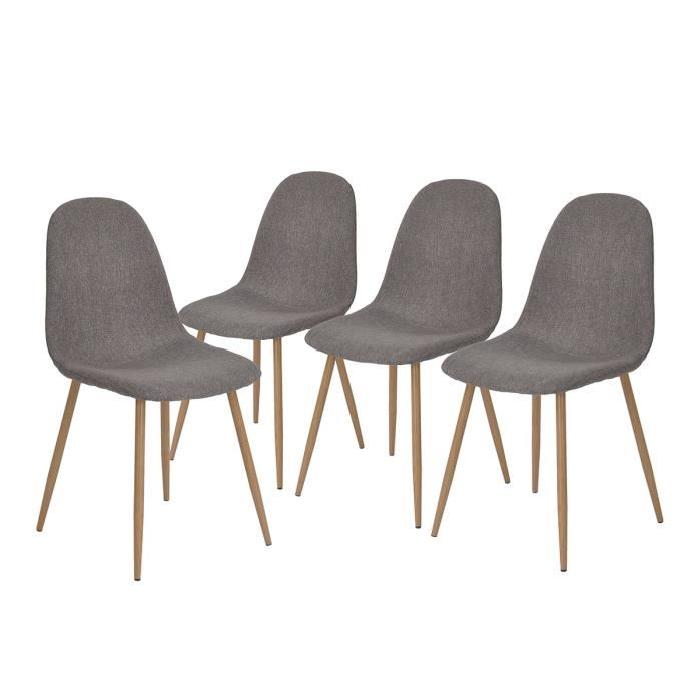 CHARLTON Lot de 4 chaises de salle a manger - Métal imprimé bois revetu de tissu gris - Style contemporain - L 43 x P 55 cm