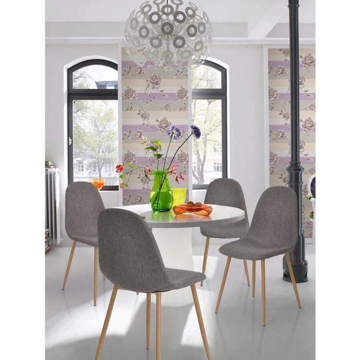 CHARLTON Lot de 4 chaises de salle a manger - Métal imprimé bois revetu de tissu gris - Style contemporain - L 43 x P 55 cm