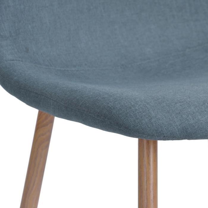 CHARLTON Lot de 4 chaises de salle a manger - Métal imprimé bois revetu de tissu bleu - Style contemporain - L 43 x P 55 cm
