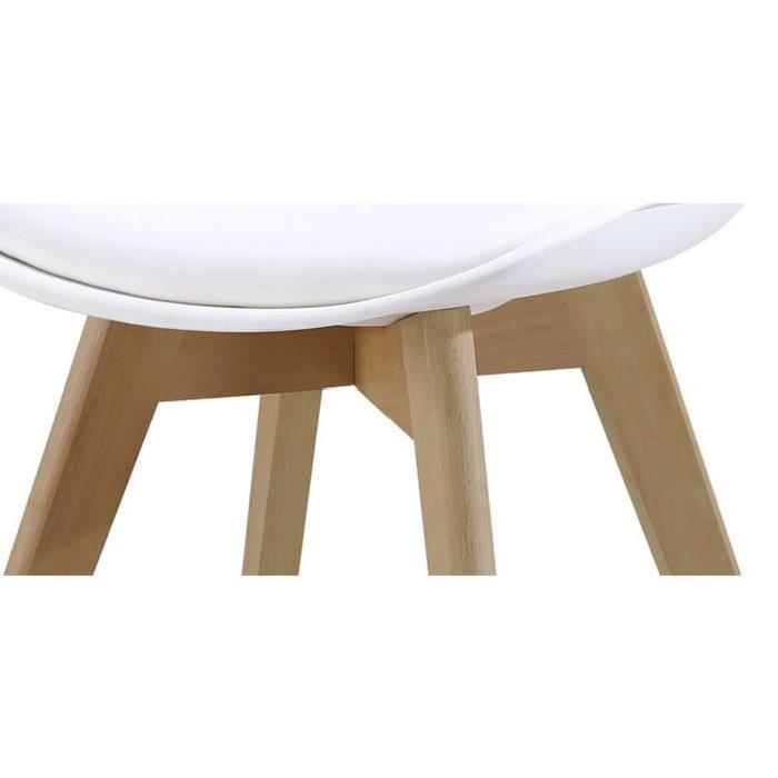 BJORN Lot de 4 chaises de salle a manger en bois hetre massif - Revetement simili - Blanc - Style scandinave - L 49 x P 56 cm