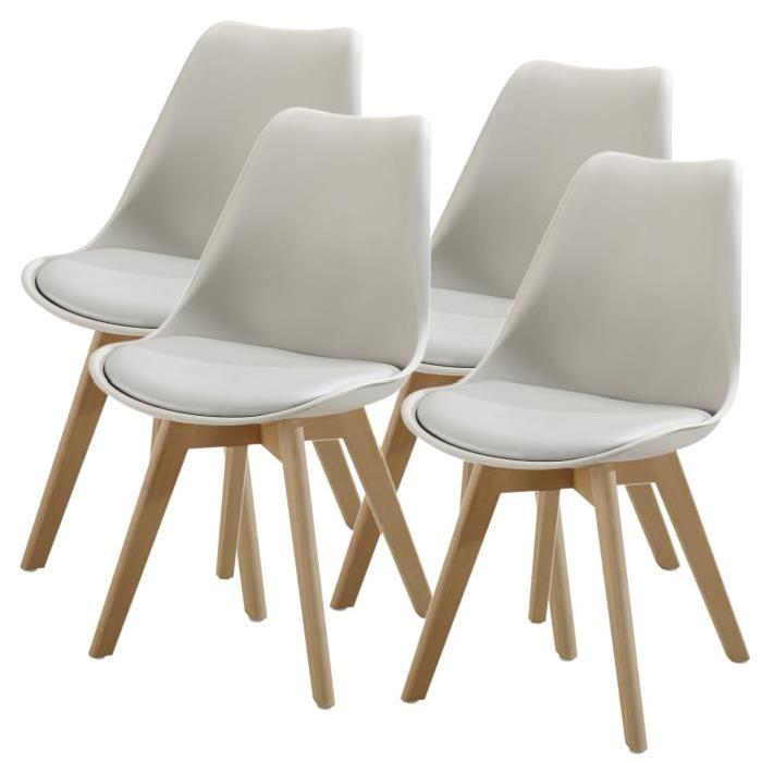 BJORN Lot de 4 chaises de salle a manger en bois hetre massif - Revetement simili - Gris - Style scandinave - L 49 x P 56 cm