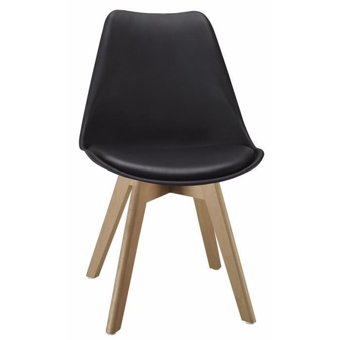 BJORN Lot de 4 chaises de salle a manger en bois hetre massif - Revetement simili - Noir - Style scandinave - L 49 x P 56 cm