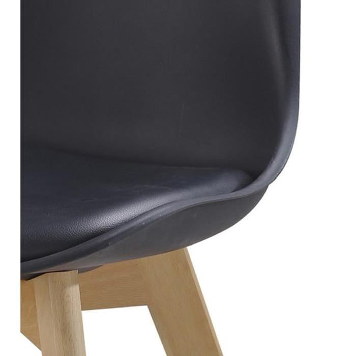 BJORN Lot de 4 chaises de salle a manger en bois hetre massif - Revetement simili - Noir - Style scandinave - L 49 x P 56 cm