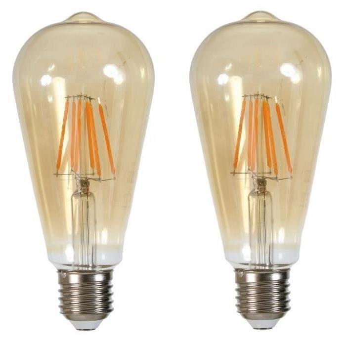 Lot de 2 Ampoules LED filament Edison E27 6 W équivalent a 60 W blanc chaud